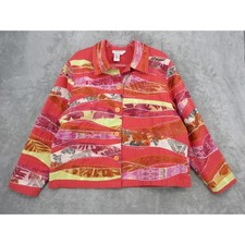 Coldwater Creek Jacket Womens XL Patchwork Embroidered Colorful Embellished Pink