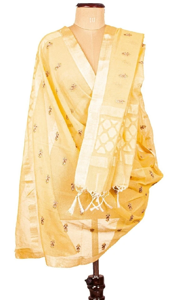 Bufanda tejida bordada amarilla algodón mezcla estola larga Dupatta vintage Sanskriti Foto 4 de 4