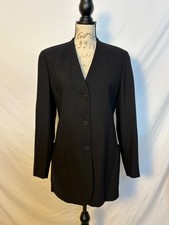 Giorgio Armani Black 100 Wool Longline Blazer Jacket Size 6 Italy