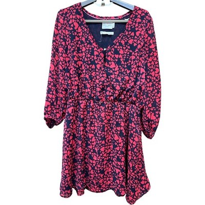 Holly Whyte By Lindex Dress Women UK M US 8 Red Black Hearts Print Long Sleeve