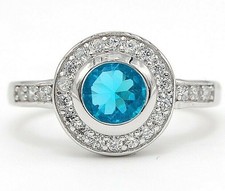 2CT Blue Topaz  White Topaz 925 Solid Sterling Silver Ring Sz 7 UB4-5