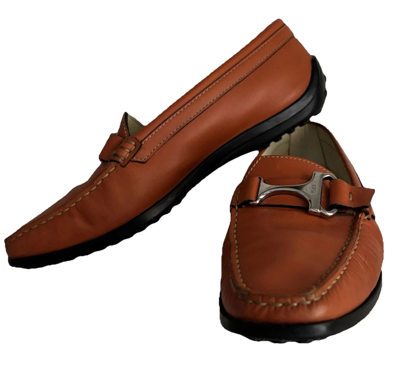 TOD’S Tod's Scarpe Mocassini da guida in pelle di vitello arancione Taglia 6 5 Made in Italy