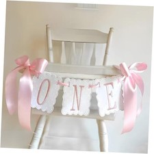 Pink and White Bow ONE High Chair Banner for Girl First Birthday High Chair