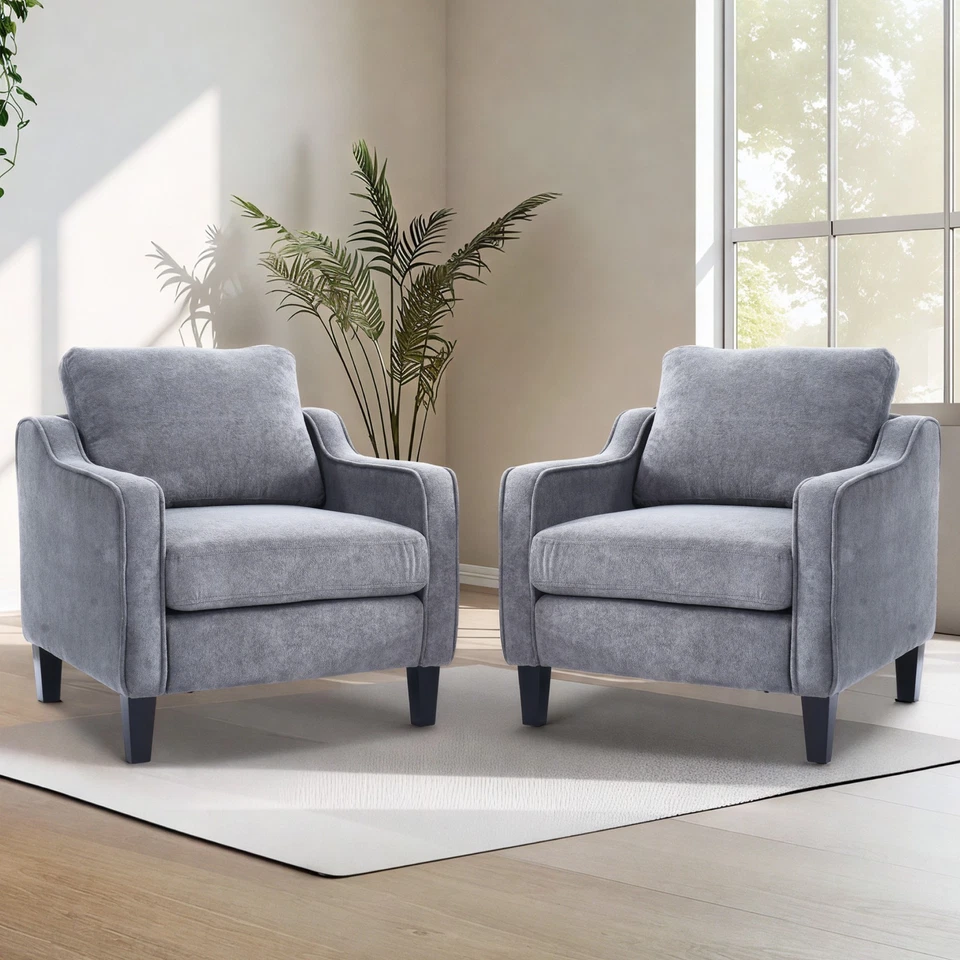 Cómodo sillón tapizado de chenilla FLEXISPOT, silla de dormitorio moderna de mediados de siglo Foto 3 de 4