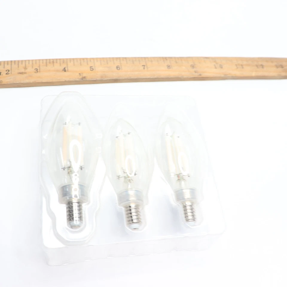 (3-Pk) Chandelier LED Light Bulb True White Glass Clear B10 E12 3500K 100W - Image 4 of 4