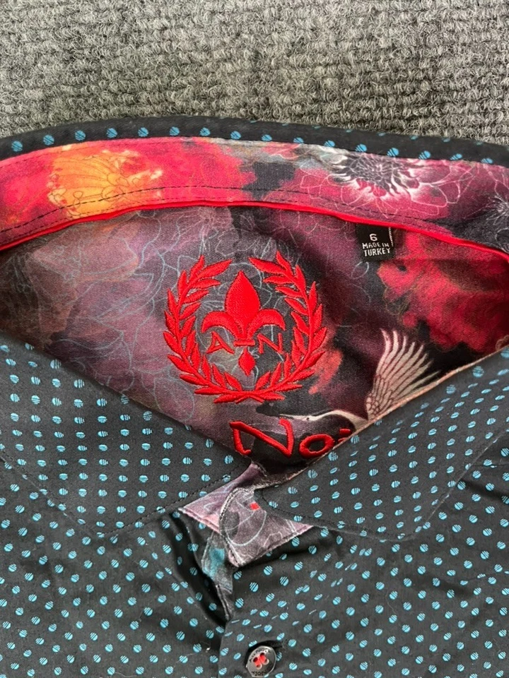 Camisa de algodón manga larga con botones a puntos azules negros Au Noir para hombre talla 6 Foto 4 de 4