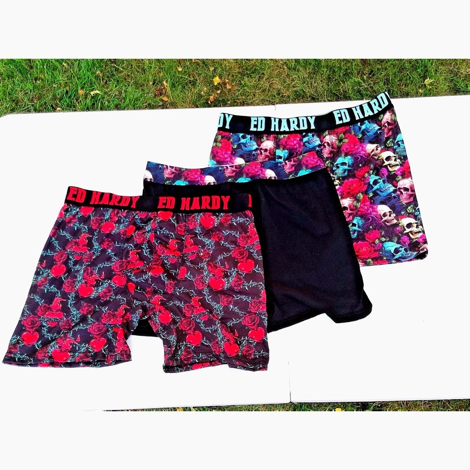 Bolsa boxer Ed Hardy Logo negra con calaveras multicolores mezcla de algodón frontal nueva sin etiquetas Foto 4 de 4