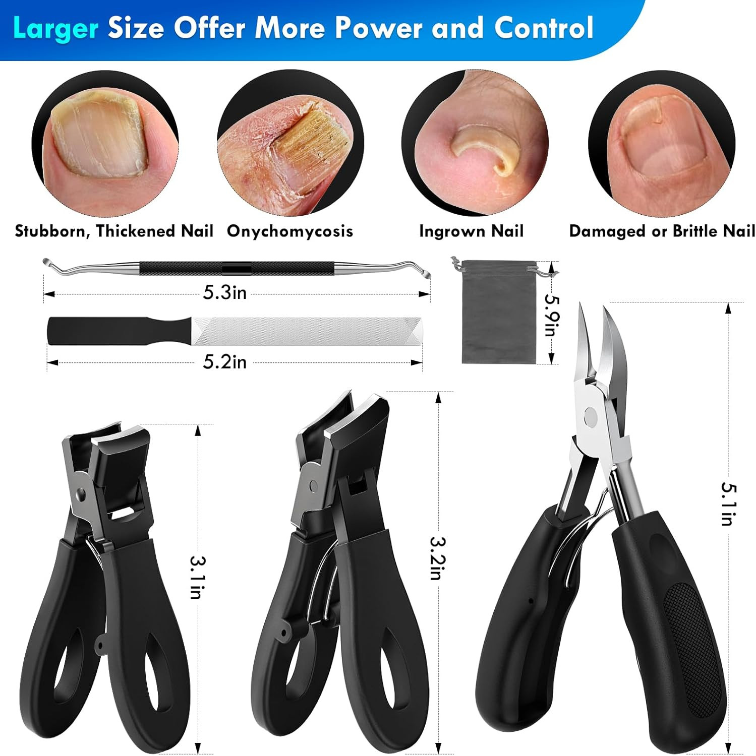 Professional Ingrown Toenail Tools Kit for Seniors,Wide Jaw Straight Nail Clippe