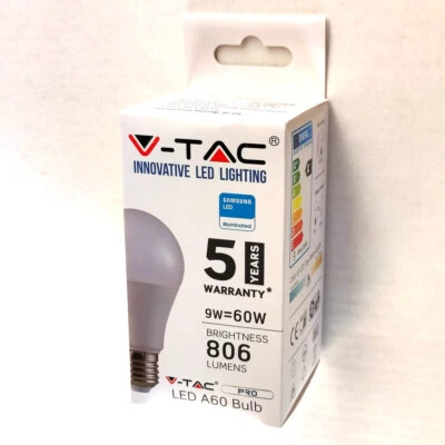 LAMPADINA LED V-Tac Chip Samsung E27 9W 4000K VT-210 229 Bianco Naturale 10pz
