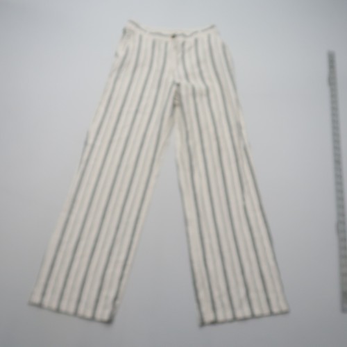 H&M Womens Linen Blend Pants Size 8 Stripe High Rise Casual 30" Inseam