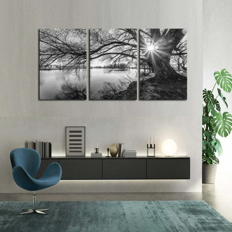 Multi Panel Print River Sunrise Canvas Wall Art Black & White 5 Piece Country - Image 3 of 4