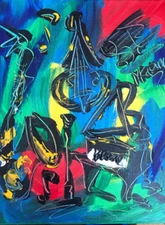 JAZZ  ART  WALL Abstract Modern Original Oil Painting  CANVAS Dgu9gDC7t