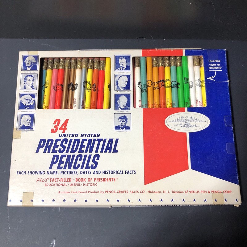 Vintage 1960's U.S. UNITED STATES PRESIDENTS Wooden Pencils ALL UNSHARPENED