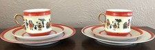 Vintage Unmarked Miniature Tea Cup  Saucers Set "Ladies Scene" 6 PIECE