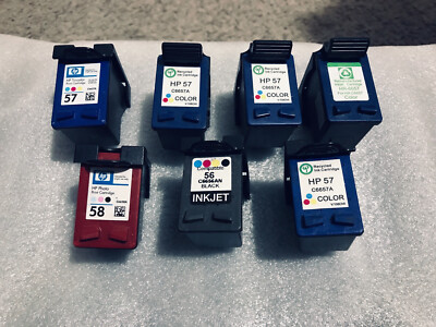 7 PC HEWLETT-PACKARD HP 56 HP 57 HP 58 USED INK CARTRIDGES & HOLDERS EMPTY LOT
