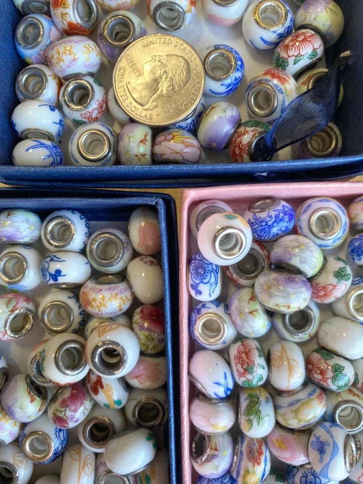 Lote Cuentas Europeas Mezcla Color Cerámica Baja Calidad Ajuste Pulsera Europea 50 piezas Foto 2 de 4