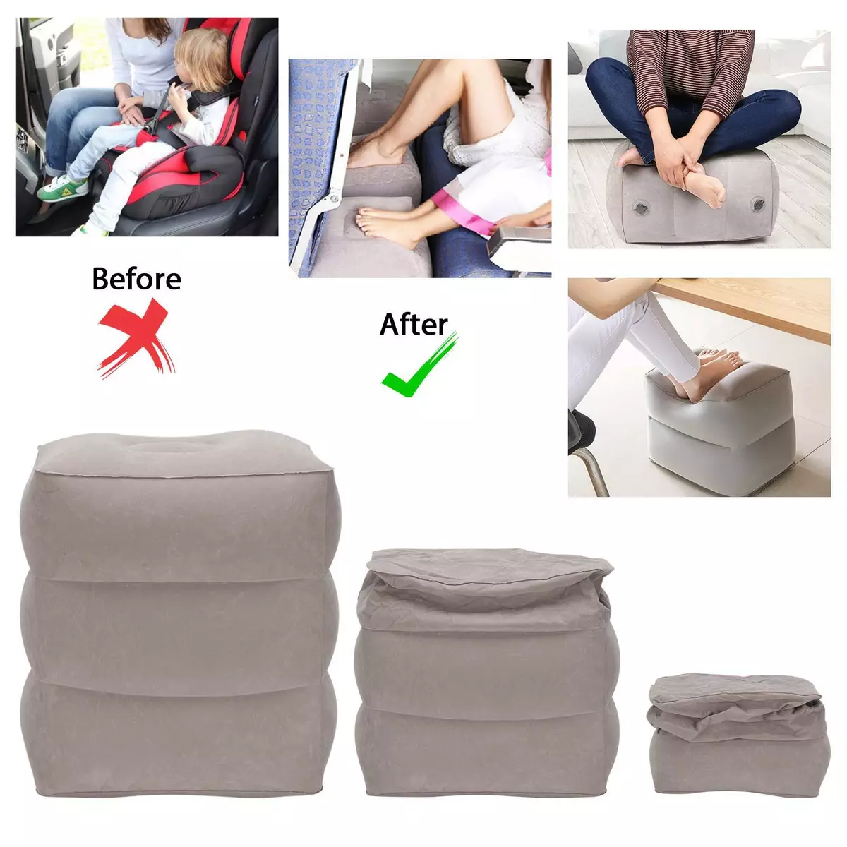 Inflatable clearance travel footrest
