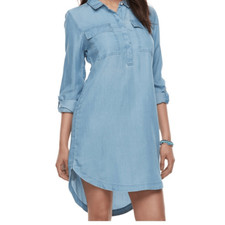 SO gray utility pullover collared shirt dress with long sleeves roll tab front p