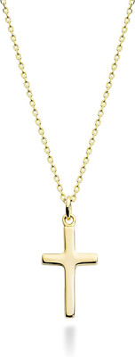18K Yellow Gold over Sterling Silver Small Cross Necklace for Women Pendant 18''