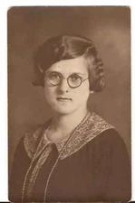 Unused Postcard RPPC Real Photo Young Girl with Collar Dress and Round Glasses