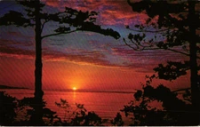Colorful Picturesque Sunset on A Lake Chrome Postcard 1962