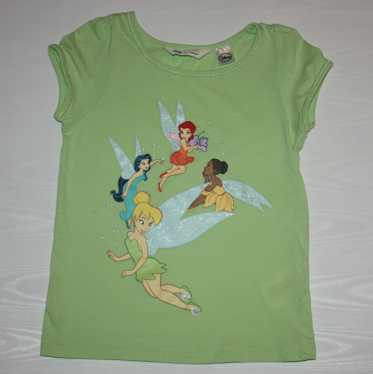 H M Girl s Disney Tinkerbell and Fairy Friends Green Tee Top T Shirt size 2 4