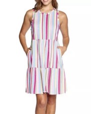 Gap Rainbow Stripe Tiered Sleeveless Midi Dress Lightweight Cotton Size Medium