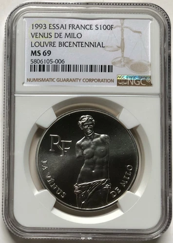 NGC-MS69 France 1993 Venus De Milo 100 Francs Essai Silver Coin