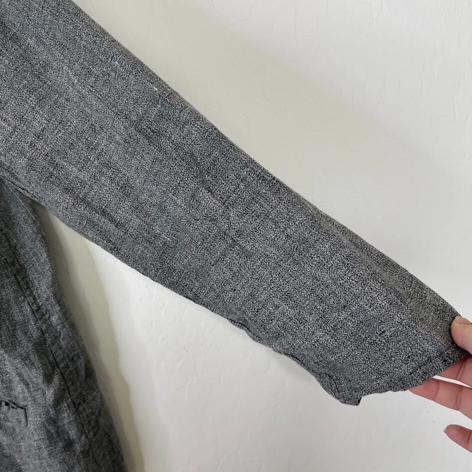 Chaqueta Blazer FLAX Mujer Talla Pequeña Botón Frontal Lino Gris Trabajo Carrera Bolsillos Foto 4 de 4