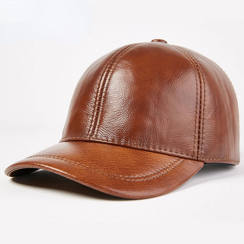 Fashion New Men's Winter Warm Leather Cowhide Baseball Cap Army Golf Cap