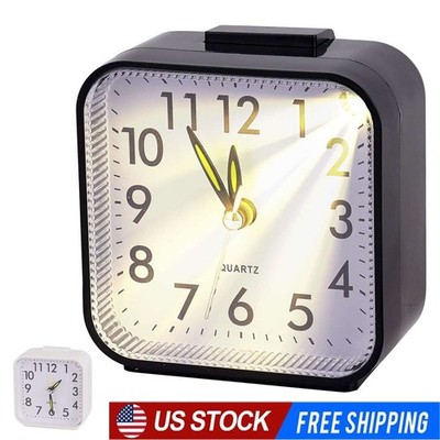 Small LED Desk Alarm Clock Nightlight Quiet Non Ticking Battery Powered Bedroom