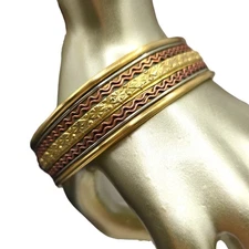 Vintage Cuff Bracelet Mixed Metal Brass Copper Cuff 6.5" Etched Boho SKU2431