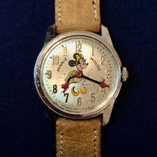 Helbros Walt Disney Watch Minnie Mouse Vintage Retro Silver Leather Disneyland
