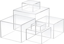 6 Pcs Clear Acrylic Display Risers - 5-Sided Cube Boxes in 6 Sizes
