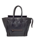 Auth CELINE Luggage Micro Shopper Tote Bag Black Leather Handbag Silver Hardware