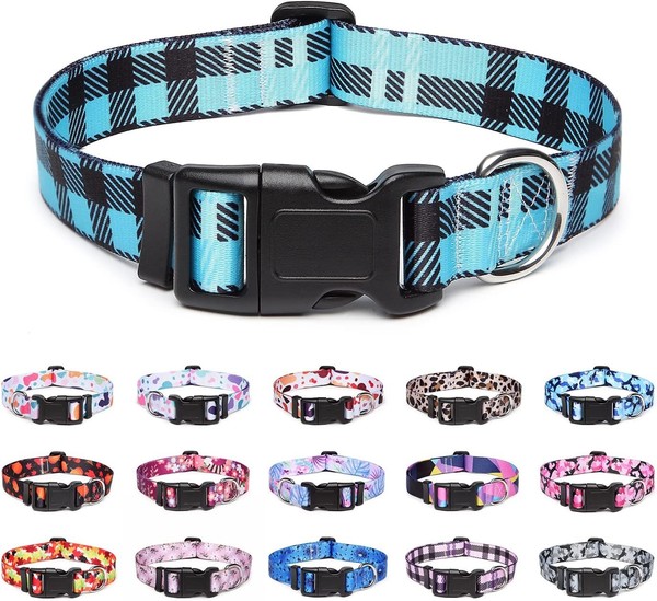 Hundehalsband Verstellbar Nylon Weich Komfort Blau Kariert M FüR Hunde Katzen-image
