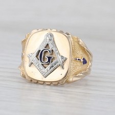 Vintage Masonic Square Compass Signet Ring 10k Gold Size 9.75 Blue Lodge