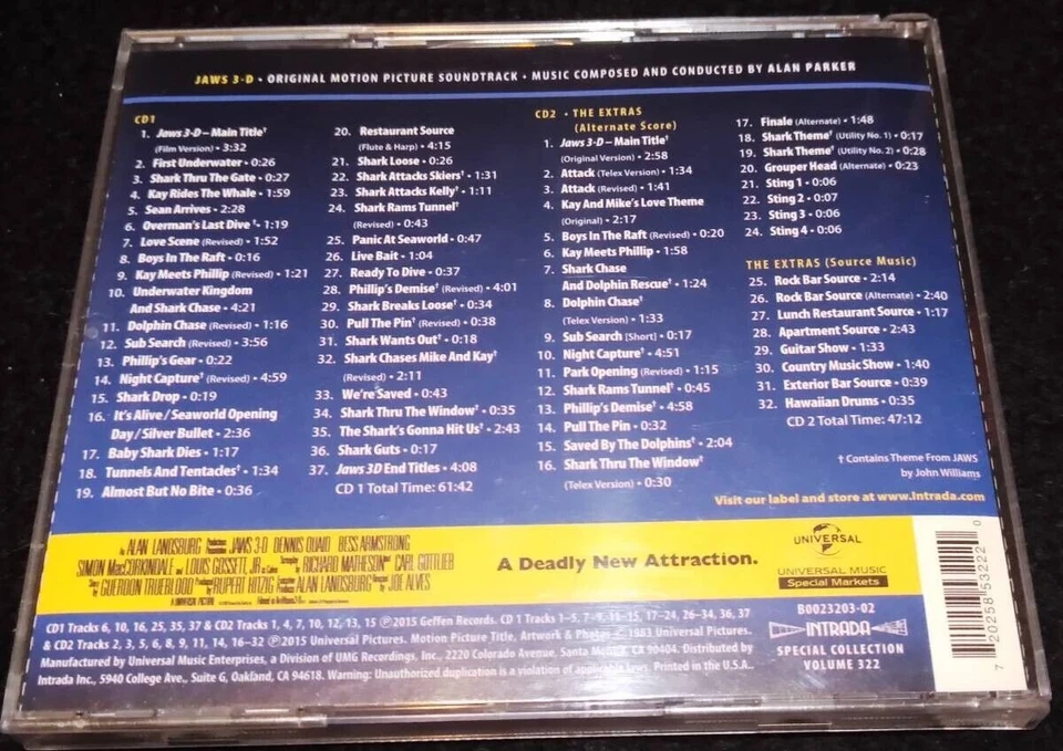 Alan Parker Jaws 3D CD Intrada Colección Especial 54 Banda Sonora Álbum... - Imagen 2 de 4