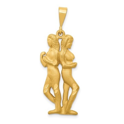 14k Yellow Gold Satin Diamond-cut Gemini Zodiac Charm Pendant