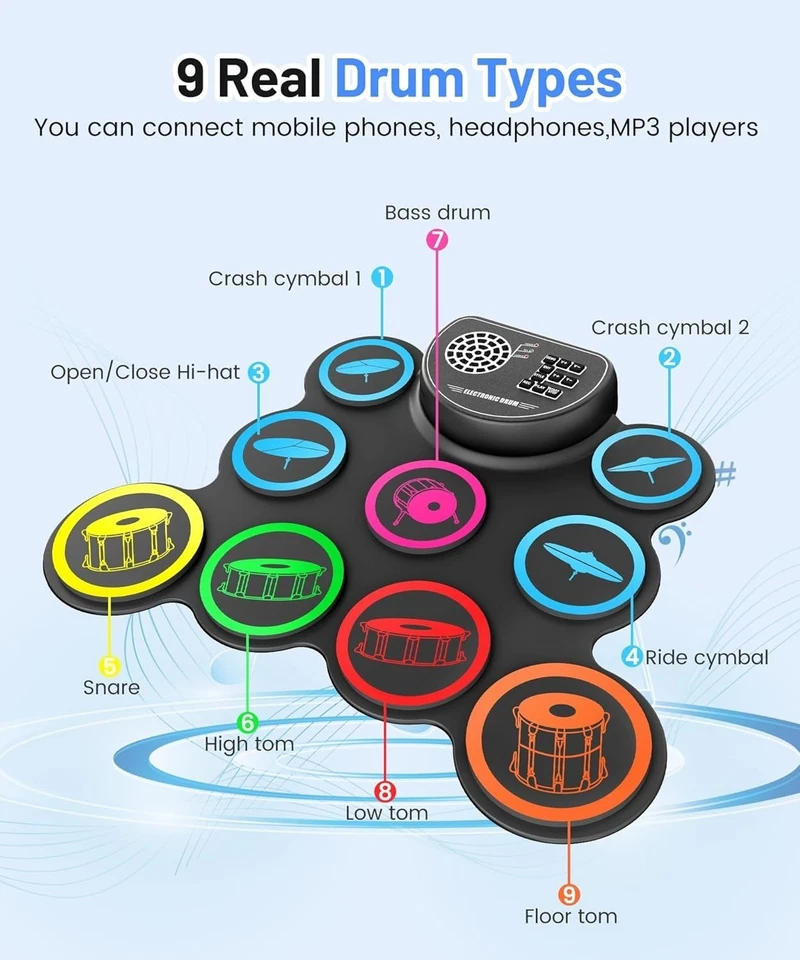 Batería Electrónica Musical Para Niños 9 Tambores Juguetes Musicales Para Niños. - Image 2 of 4