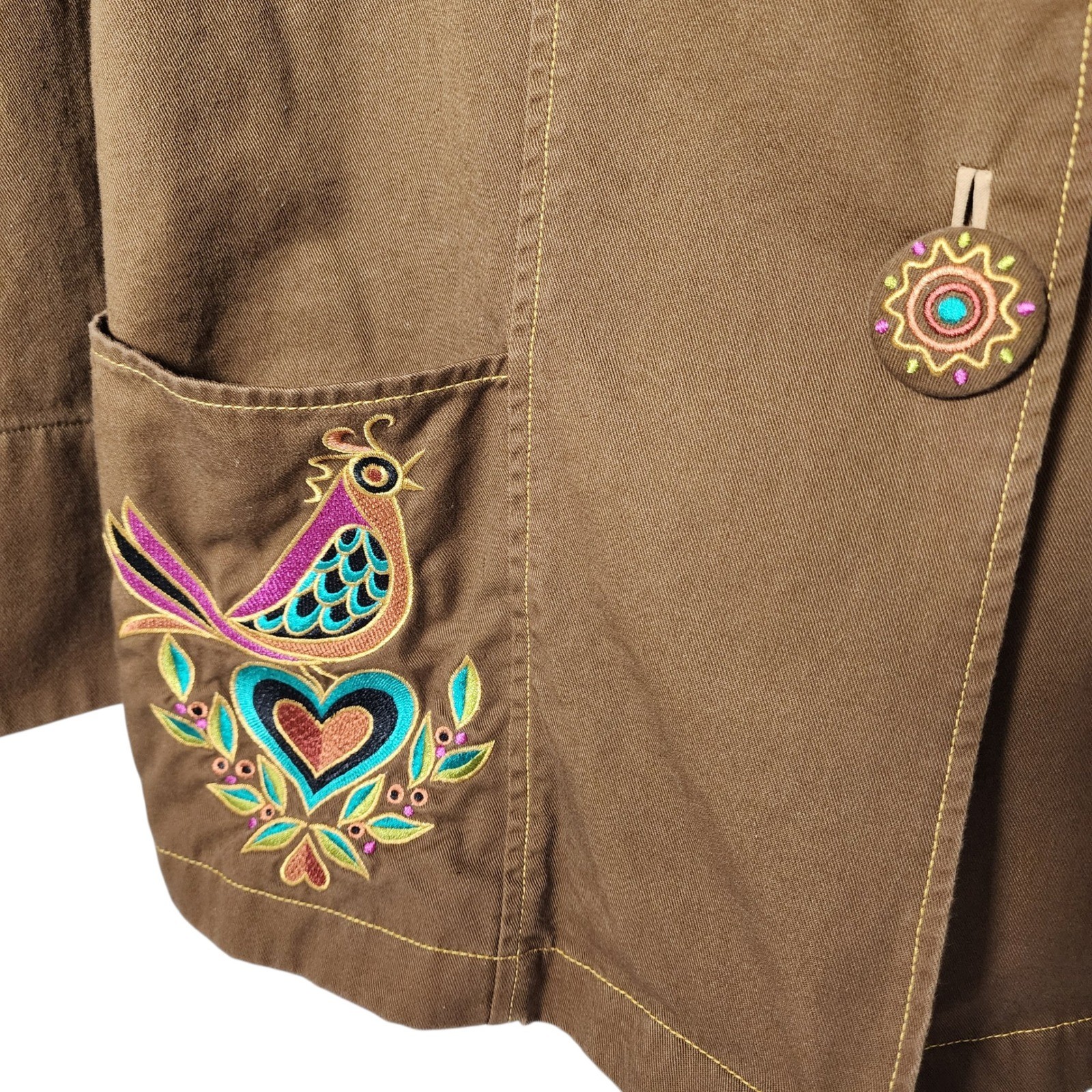 Bob Mackie Wearable Art Embroidered Brown Cotton … - image 2