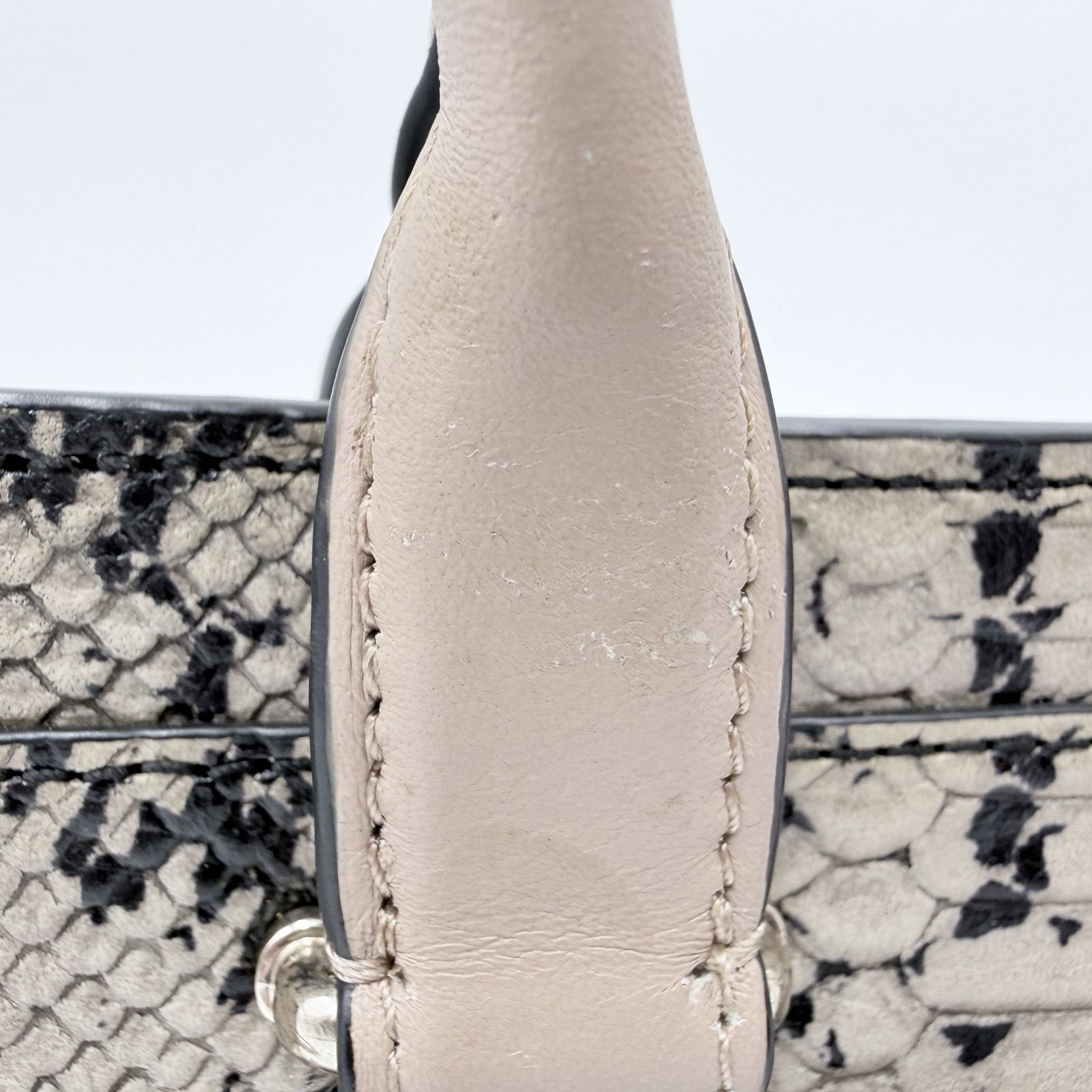 COACH Python Pattern Leather 2WAY Handbag Beige W… - image 7