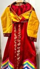 Traditional Korean Hanbok Style Costume Dress Set Adult Adjustable Waist Red Gol