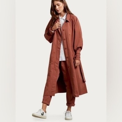 Michael Stars Adriana Cotton Linen Twill A-Line Salton Trench Coat Sequoia S