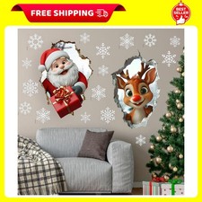 8 Sheet Large Christmas Wall Stickers Santa Reindeer Wall Decorations Christmas