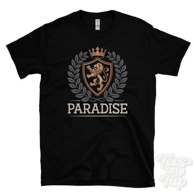 PARADISE FANTASY WAPPEN T-SHIRT Neuheit Parodie Familienname Wappen