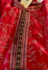 Festive Wear Pink Kurta for Men with Heavy Golden Thread Work 44 Chest