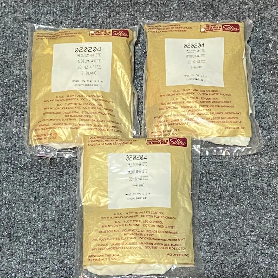 Lote de 7 pantimedias vintage Silkies Control Top beige blanco variedad NOS-medianas Foto 4 de 4