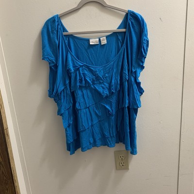 Kim Roger s Blouse Blue 2XL Pit To Pit 27  Length 24  Short Sleeves