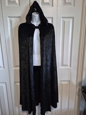 Spirit Adult Black Crushed Velvet Long Hooded Cloak One Size 46" Halloween EUC